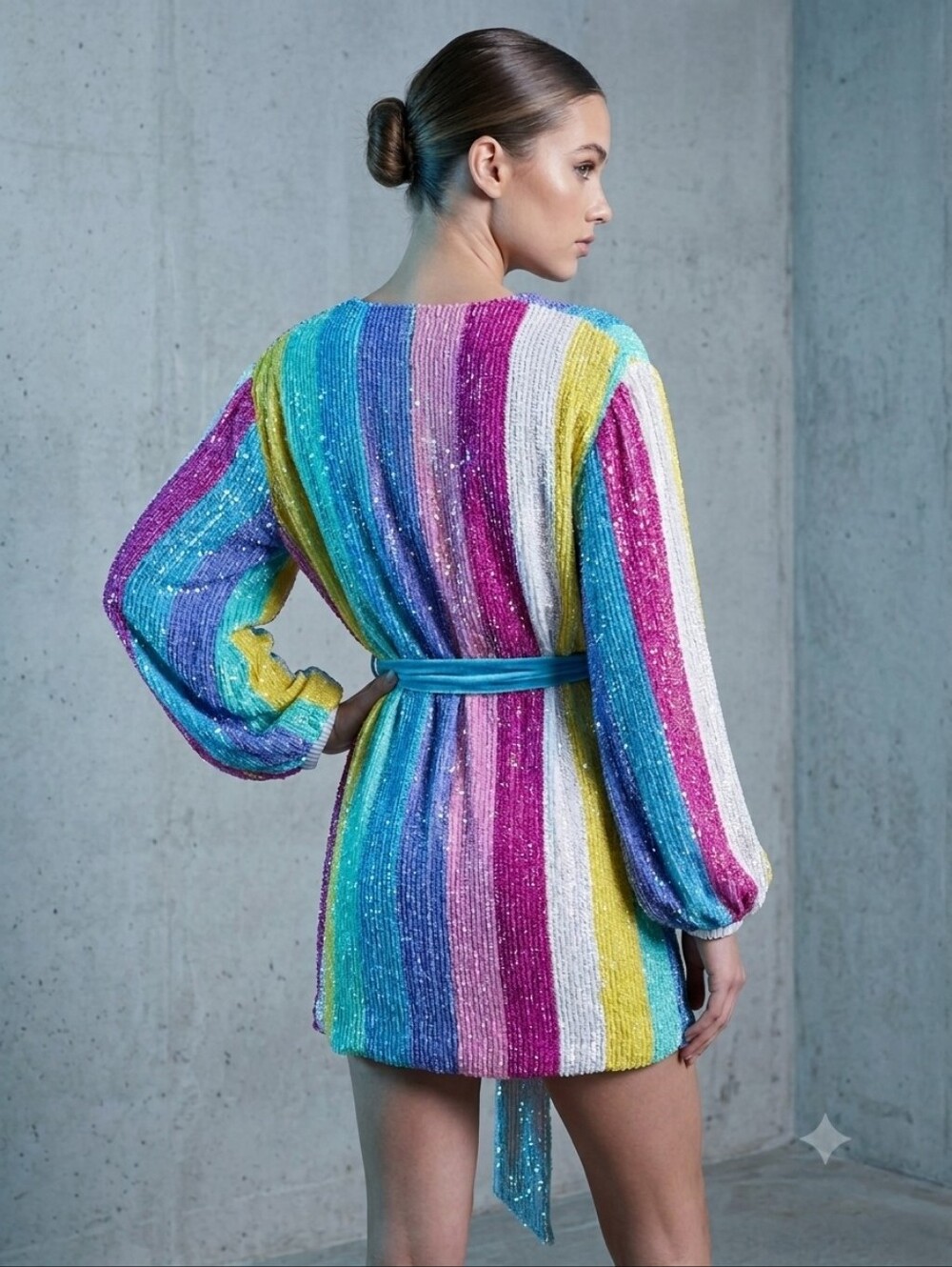 NWT Retrofête Gabrielle Sequin Robe Dress Rainbow Stripe Size M